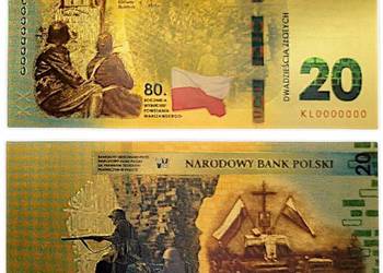 80 Rocznica POWSTANIE WARSZAWSKIE Pozłacany Banknot 20 złoty