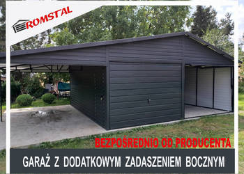 GRAFITOWY Garaż Blaszany 9x6 z ZADASZENIEM BOCZNYM - Romstal