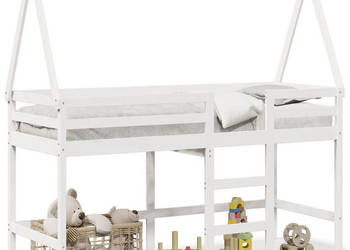 Łóżko na antresoli z drabiną i dachem białe sosna 80x200 cm WM-3282107