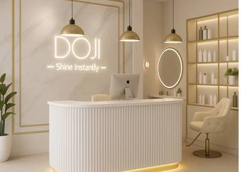 Biała - złota recepcja ryflowana podświetlana Premium 120x60x100