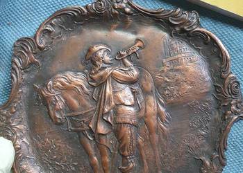 Miedziana/brązowa płaskorzeźba ścienna reliefowy talerz plakieta płyta