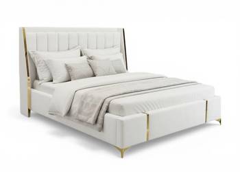 Łóżko tapicerowane z pojemnikiem VERO beżowe złote 140x200