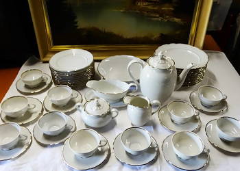 Zestaw porcelany Baruther Bavaria – vintage z złotym rantem