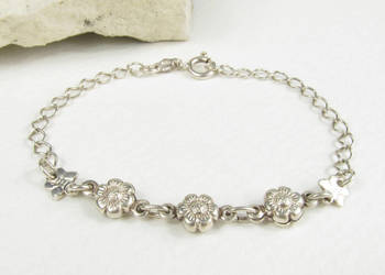 Srebrna bransoletka kwiatki vintage włoska - unikat - srebro 925