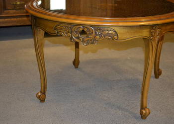 stolik ludwikowski . rafia , szkło