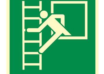 Naklejka BHP okno ewakuacyjne z drabiną ewakuacyjną AE016