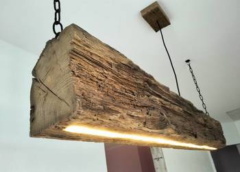 Drewniana wisząca lampa Led, dębowa stara,belka w stylu retr