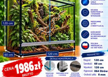 Terrarium szklane 120x60x120 cm – szkło 8 mm – producent Trans-Glass