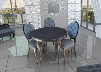 Stół LUDWIK Fi 100+40cm + 6 krzeseł BONA pikowanych