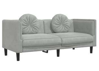 Sofa 2-osobowa z poduszkami jasnoszara aksamit WM-372632