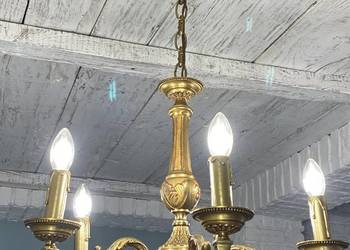 Francuski Żyrandol nr. 22 złoty mosiądz 5-ram Antyk