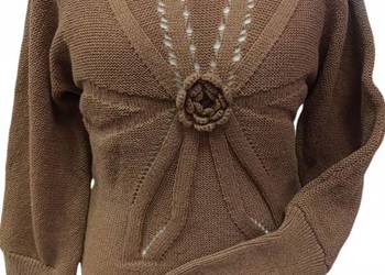 sweter z różą na przodzie - ażurowy wzór biust 100 cm