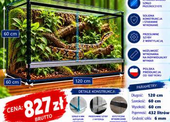 Terrarium szklane 120x60x60 cm – szkło 6 mm – producent Trans-Glass
