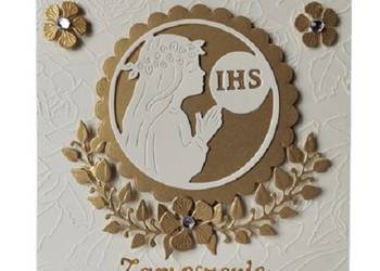 Zaproszenia Komunia Dziewczynka Z Hostią Łuk– K4 – Ecri – Złoto