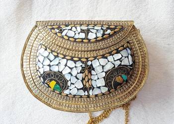 Nowa torebka orientalna boho bohemian kopertówka metalowa re
