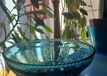 Piękna stara szklana misa Hortensja  kolor burzowy