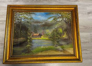 Obraz malowany na płótnie farba olejna duża złota rama 97x76 cm