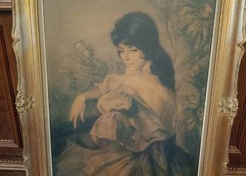 Obraz oleodruk F.G. Ribera w pięknej starej ramie.