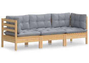 vidaXL 3-osobowa sofa ogrodowa z szarymi poduszkami(SKU:3096099)