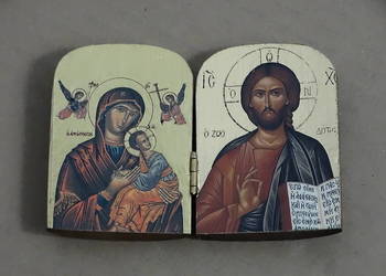 Drewniana ikona składana – Dyptyk Matka Boska i Jezus Chrystus (Rzeźbiona)