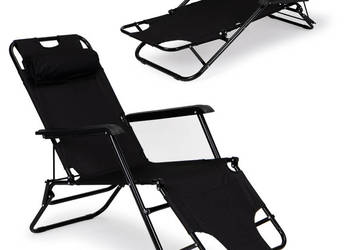 Leżak ogrodowy z zagłówkiem składana konstrukcja czarny MultiGarden