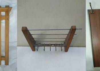 Wieszak ścienny drewniany RÓŻNE retro vintag z półką PRL stylowy