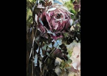 Kowalik - Róża II - 20x40cm Obraz Olejny Kwiaty Kwiat