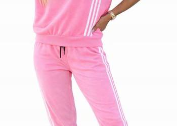 Dres damski welurowy modny komplet sportowy bluza + spodnie kieszenie