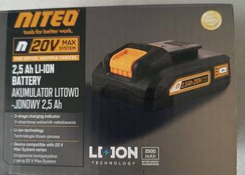 Akumulator litowo-jonowy Niteo 20 V Max, 2,5 Ah - NAJNOWSZY