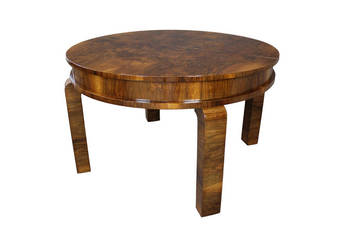 Duży, rozkładany stół Art - Deco w orzechu / po renowacji średnica 124 cm