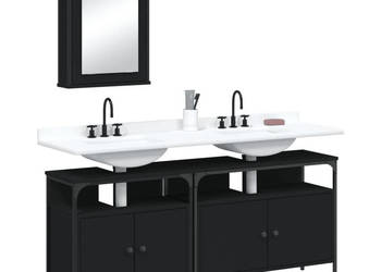 3-cz zestaw mebli łazienkowych czarny materiał drewnopochodny WM-3214785