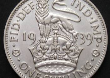 WIELKA BRYTANIA 1 SHILLING 1939 - JERZY VI - SREBRO - ST 1/2