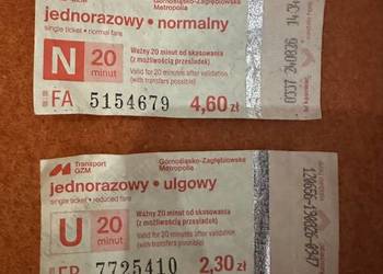Bilety Transport GZM 20 minut, normalny, ulgowy