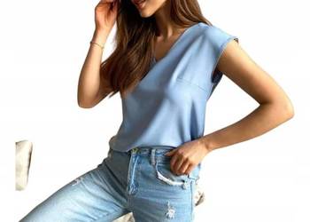 TOP ADIKA - Bluzka, prosty krój - niebieska - rozmiar 42 biust 106cm