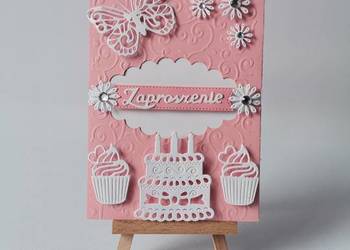 ZAPROSZENIA URODZINY TORT – BABECZKI C6 RÓŻ - BIEL