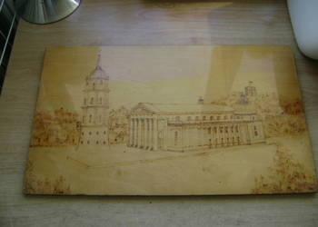 Starocie z PRL Obraz wypalany w drewnie 30 cm x 50 cm do rozpoznania TANIO