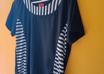 Nowa czarna bluzka t-shirt z krótkim rękawem czarno-białe paski Wandeng r.