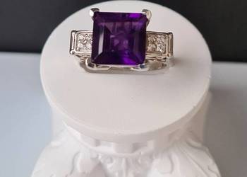 Pierścionek srebro 925 rodowane, ametyst afrykański, cyrkony naturalne