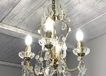 Elegancki Francuski kryształowy Żyrandol nr. 11 mosiądz 4-ram Antyk Lampa
