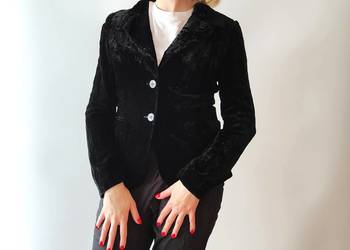 Czarna welurowa marynarka 36 S Reflex retro żakiet kurtka blazer velvet