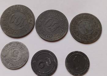 Obóz jeniecki Gdańsk - Troyl, zestaw 6 żetonów, 1, 2, 5, 10, 50 i 100 pfenn