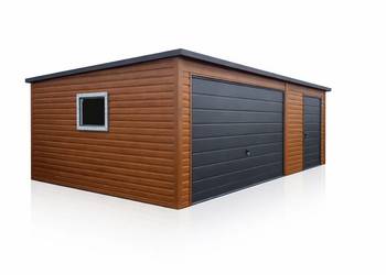 Garaż Blaszany 5x5m Drewnopodobny Spad na Tył Brama Uchylna Grafit