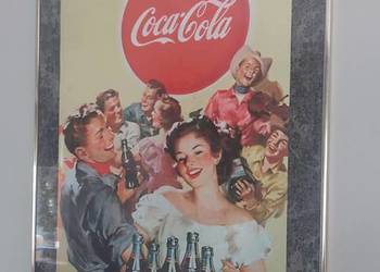 Reprint plakatu reklamowego Coca Coli z lat 50-tych XX w w ramce; UNIKAT!