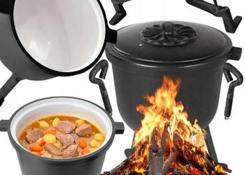 KOCIOŁEK ŻELIWNY EMALIOWANY GARNEK MYŚLIWSKI WĘGIERSKI 8L OGNISKO GRILL