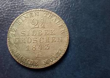Stare monety 2 1/2 srebrnego grosza 1843 A Niemcy srebro