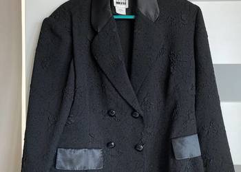 Czarny żakardowy żakiet vintage Leslie Fay USA L