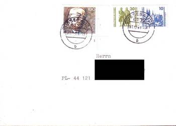 Kop. z koresp. Filat. RFN - Polska  1989