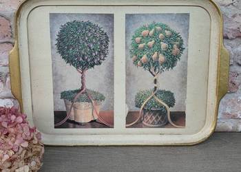 Dekoracja drewniana taca motyw roślinny 40x30cm