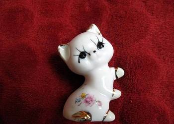 Kot - kotek złocony - porcelana - 7 x 4 x 5 Rękodzieło