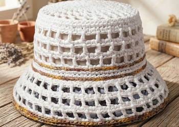 Kapelusz Panama crochet z naturalnej raffii, ręczne robiona